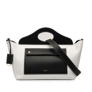 Burberry Pocket Bag Handbag Shoulder White Black Leather